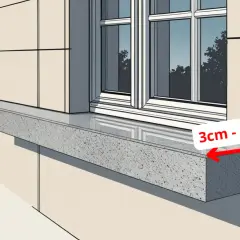 Szary parapet wystaje 3-5 cm poza ścianę.