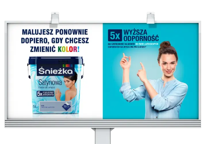 Śnieżka Satynowa farba do wnętrz. Wybierz swoje ulubione kolory i ciesz się 5x wyższą odpornością na szorowanie.