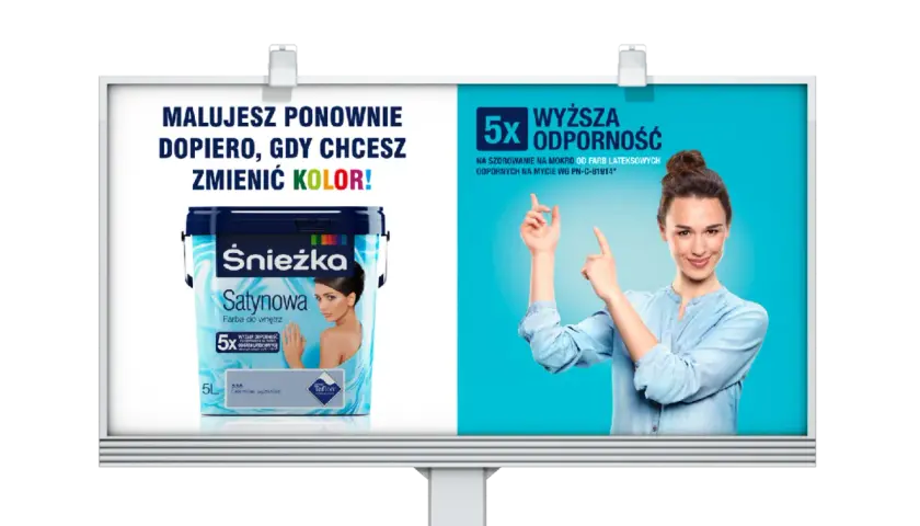 Śnieżka Satynowa farba do wnętrz. Wybierz swoje ulubione kolory i ciesz się 5x wyższą odpornością na szorowanie.