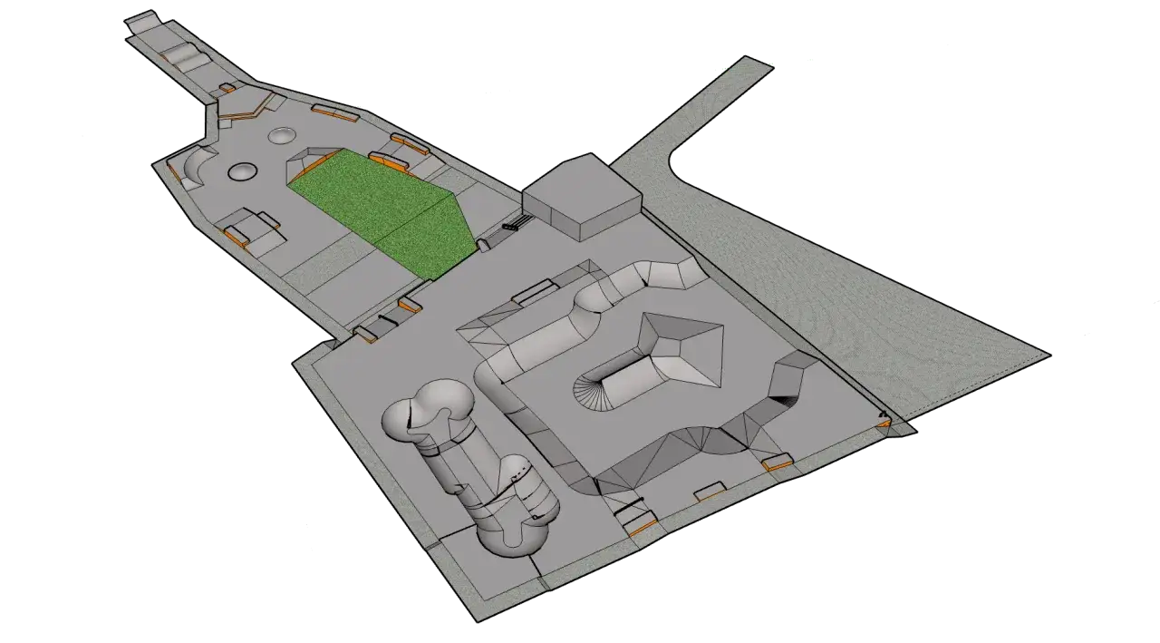 Projekt nowoczesnego skateparku z rampami, basenami i elementami do trików. Zastanawiasz się, ile kosztuje skatepark?