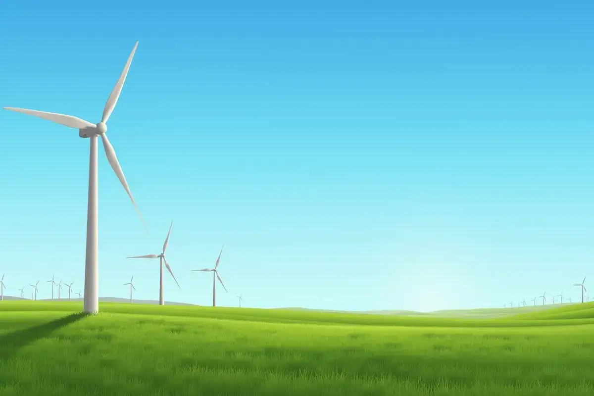 Zielone pole z wiatrakami, które mogą pomóc odpowiedzieć na pytanie, ile kosztuje elektrownia wiatrowa.